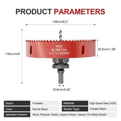 6-1/4 Inch M42 HSS Hole Saw – 159mm Bi-Metal Cutter, 6-1/4″(159mm), Red