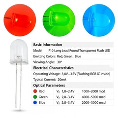 100PCS 10mm RGB Flashing Diodes, F10 Red Green Blue Clear Round Head Lights (…