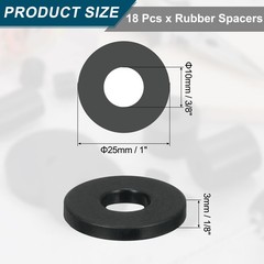 18Pcs Thick Rubber Spacer 1 Inch OD x 3/8 Inch ID x 1/8 Inch Thickness