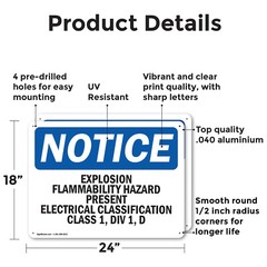 (2 Pack) Explosion Flammability Hazard Present Electrical OSHA Notice Sign Decal