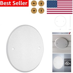 5 Inch Round Blank Cover Plate – White Metallic Metal Box Mount Decorator Style