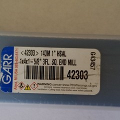 Garr 42303 Square End Mill 1in 3FL 1-5/8in LOC 4in OAL 1in Shank HSS