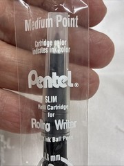 MG8 Pentel Slim Rolling Writer Refill Cartridge, Black Ink, Pack of 3. 92