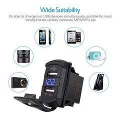 Automotive USB Car Charger LED Digital Voltmeter Voltage Gauge Ammeter Panel 12v