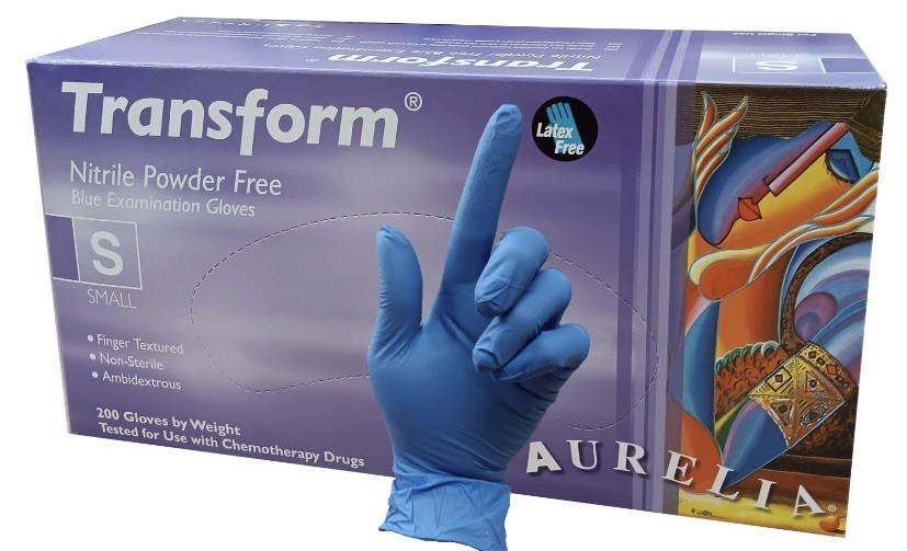 200 Gloves/Box-Aurelia Transform Nitrile Exam Gloves, Powder Free, Blue, X-Large