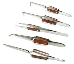5 Tweezers Jewelry Soldering Fiber Grip Cross Locking Set Bent & Straight Tip