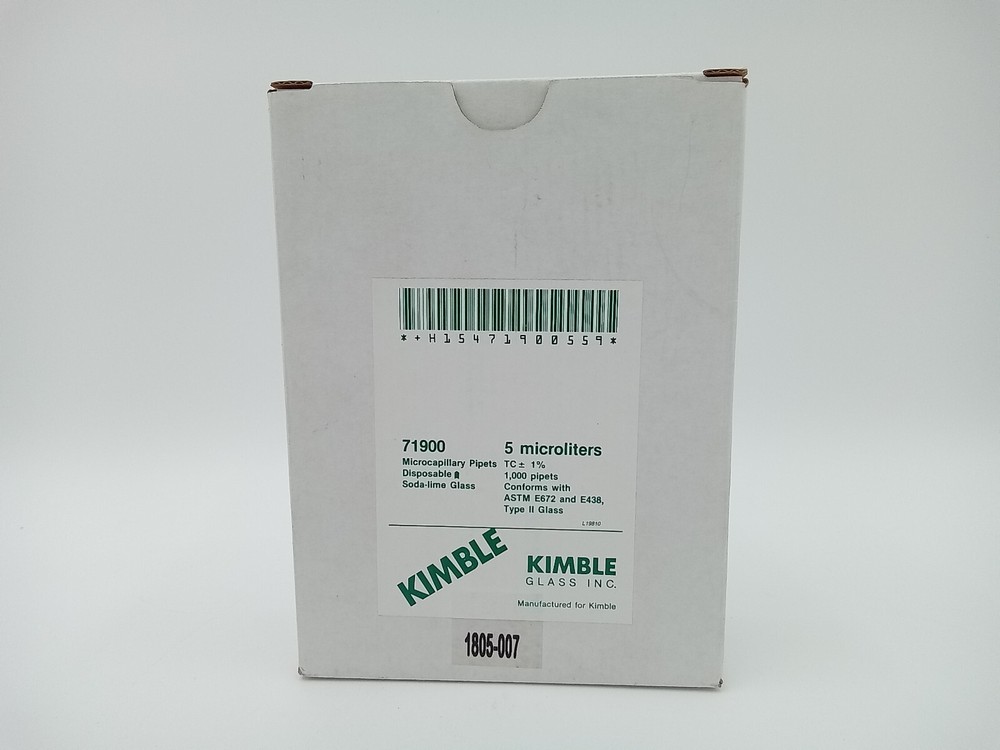 Kimble Micro Capillary Pipets 71900-5 Glass Disposable 5 microLiters 1000 Count