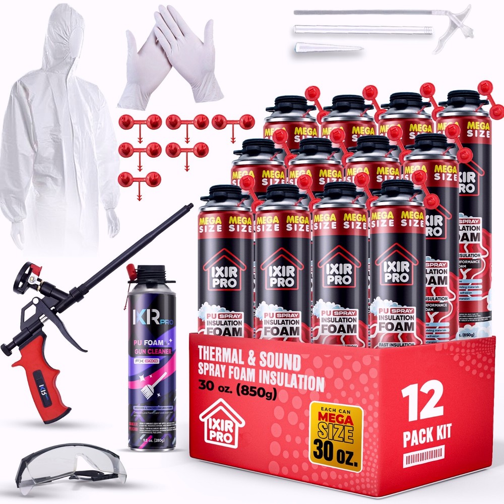 Mega Size Spray Foam Insulation Kit (12 PK Kit-30oz) Expanding Foam Sealant