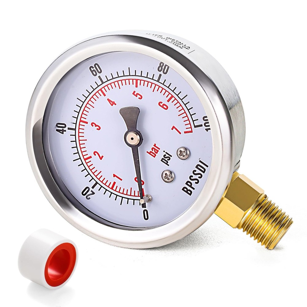 0-100 Psi Low Pressure Gauge, 2.5″ Dial Size, 1/4″ NPT Lower Mount, 304 Stain…