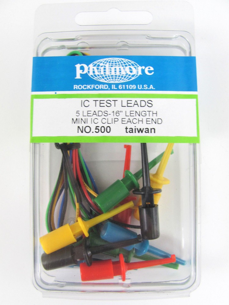 Test Leads- 5 Multi-Color – Mini Grabber IC Clips – 16″ Long Philmore 500, NEW!