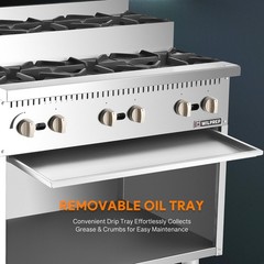 WILPREP 36″ 6-Burner Step-Up Gas Range with Storage Base 26000BTU Burners NG/LPG