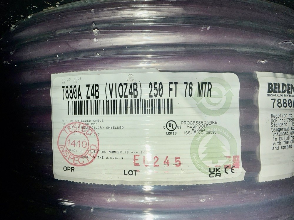 Belden 7880A Z4B 8-Pair 26AWG Shielded Control Cable PLTC CMG – 250 FT Reel