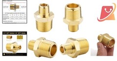 Brass Pipe Nipples 1/2 NPT to 1/4 NPT Hex Connectors Heavy Duty 4 Pieces