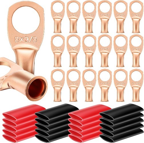 20 Pcs 8 Gauge UL Test Wire Lugs Stud Ring Terminals Gauge Wire Connectors