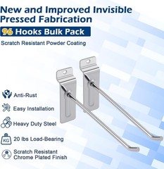 Polmart 10 Inch Heavy Duty Slatwall Panel Hooks Silver 96 Pack