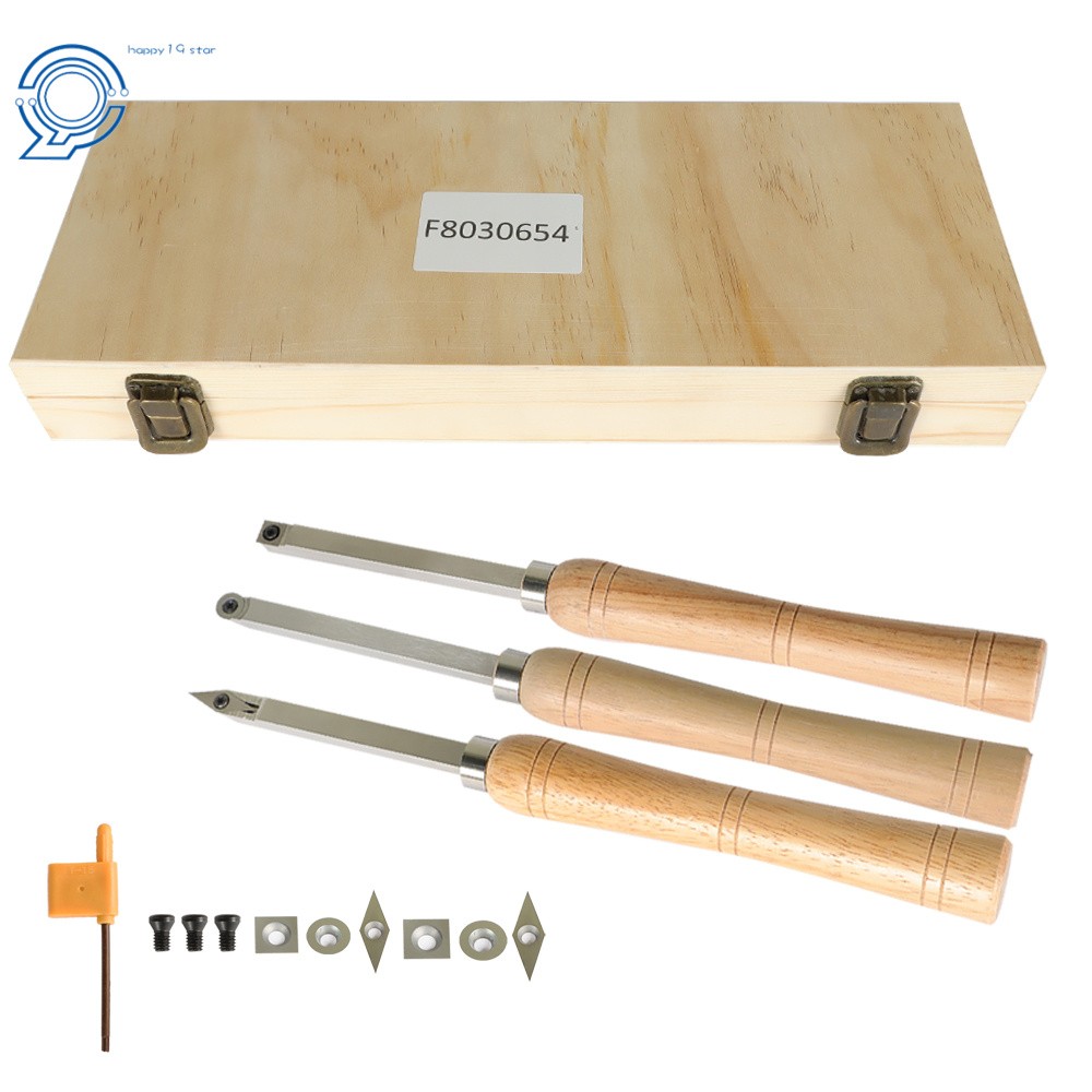 3 Piece Set Carbide Woodturning Tool Mini Size Diamond Shape Round & Square Tool