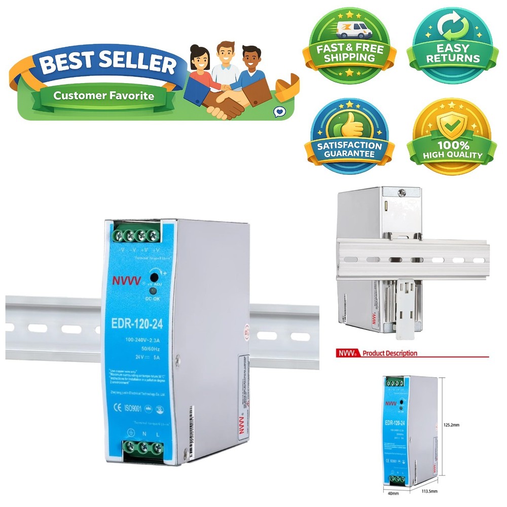 EDR-120-24 Industrial DIN Rail Power Supply – 120W 24V DC, 5A with Protection
