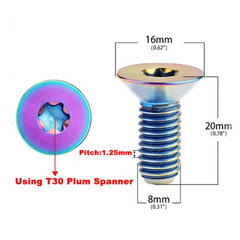 M8x20mm Inner Plum Countersunk T30 Torx Head Ti Titanium Bolts Screws Motorbike