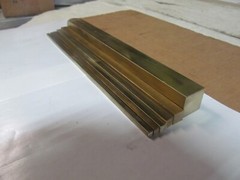 (6) BARS OF 360 SQUARE BRASS, RODS, LATHE STOCK SIX DIFFERENT SIZES, 12″ LONG.