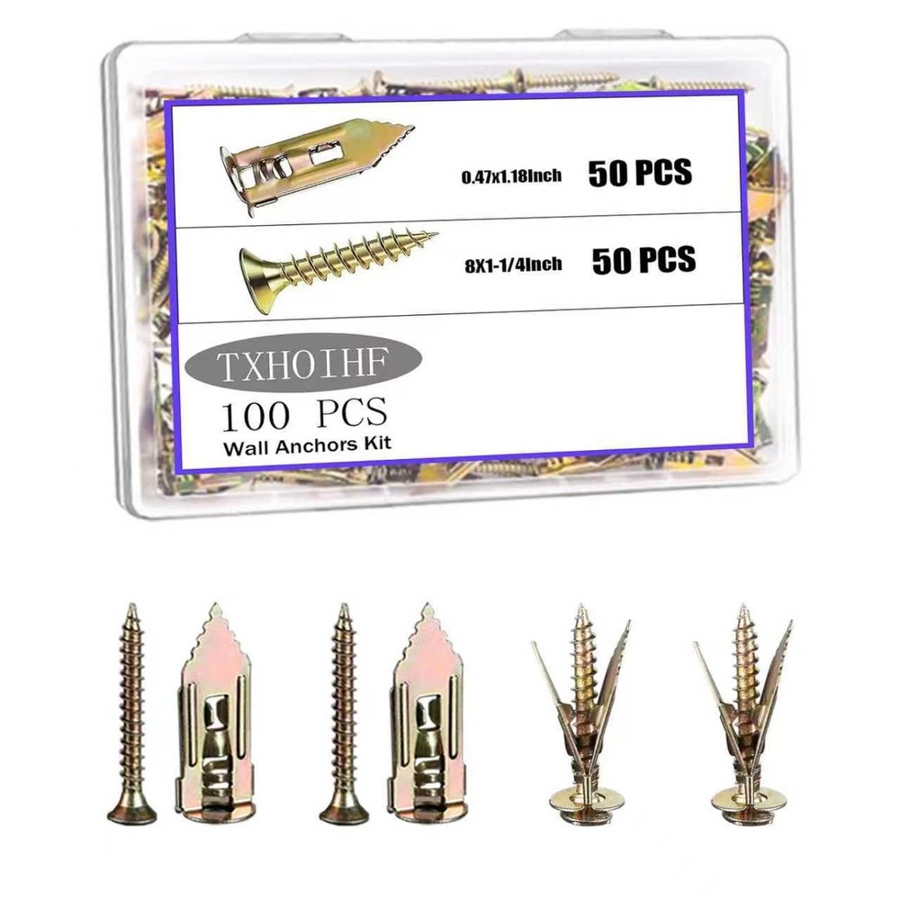 Self Drilling Drywall Anchors with Screws Kit 100Pcs- 50 MDZT-100PCS, silver