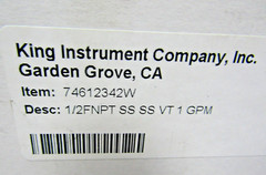 ✌️NEW KING FLOW METER 74612342W 1/2″ FNPT STAINLESS STEEL VT 1 GALLON PER MINUTE