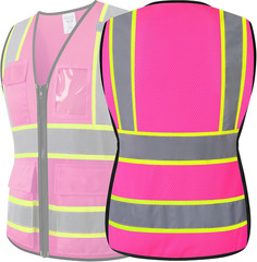 Safety Vest for Women with Pockets Snug Fit Neon Reflective Mesh Work Vest