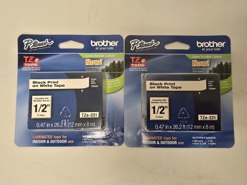 Genuine 2 pack Brother P-Touch TZe-231 BLACK ON WHITE Label Tape/Ptouch PT-1880