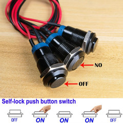 3Pcs Prewired IP65 Waterproof Push Button Latching Self-Locking Aluminium Alloy