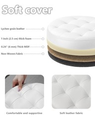 Bsketa® Folding Storage Ottoman Round 14″ x 14″D x 14″W x 13″H, White 1 Pack