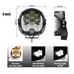 2PCS 5″ inch Round LED Work Lights Bar Amber DRL Pods Fog Lamp Offroad Driving