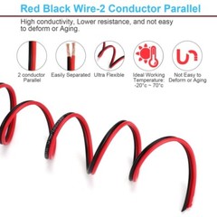 100FT 14/2 Gauge Red Black Cable Hookup Electrical Wire, 14AWG 2 Conductor 2 Col