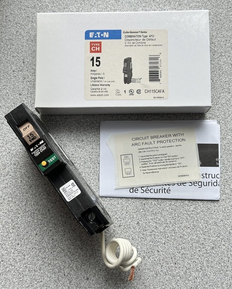 NEW in Box EATON CH115CAFA 15 AMP Combination Type AFCI Circuit Breaker 120V