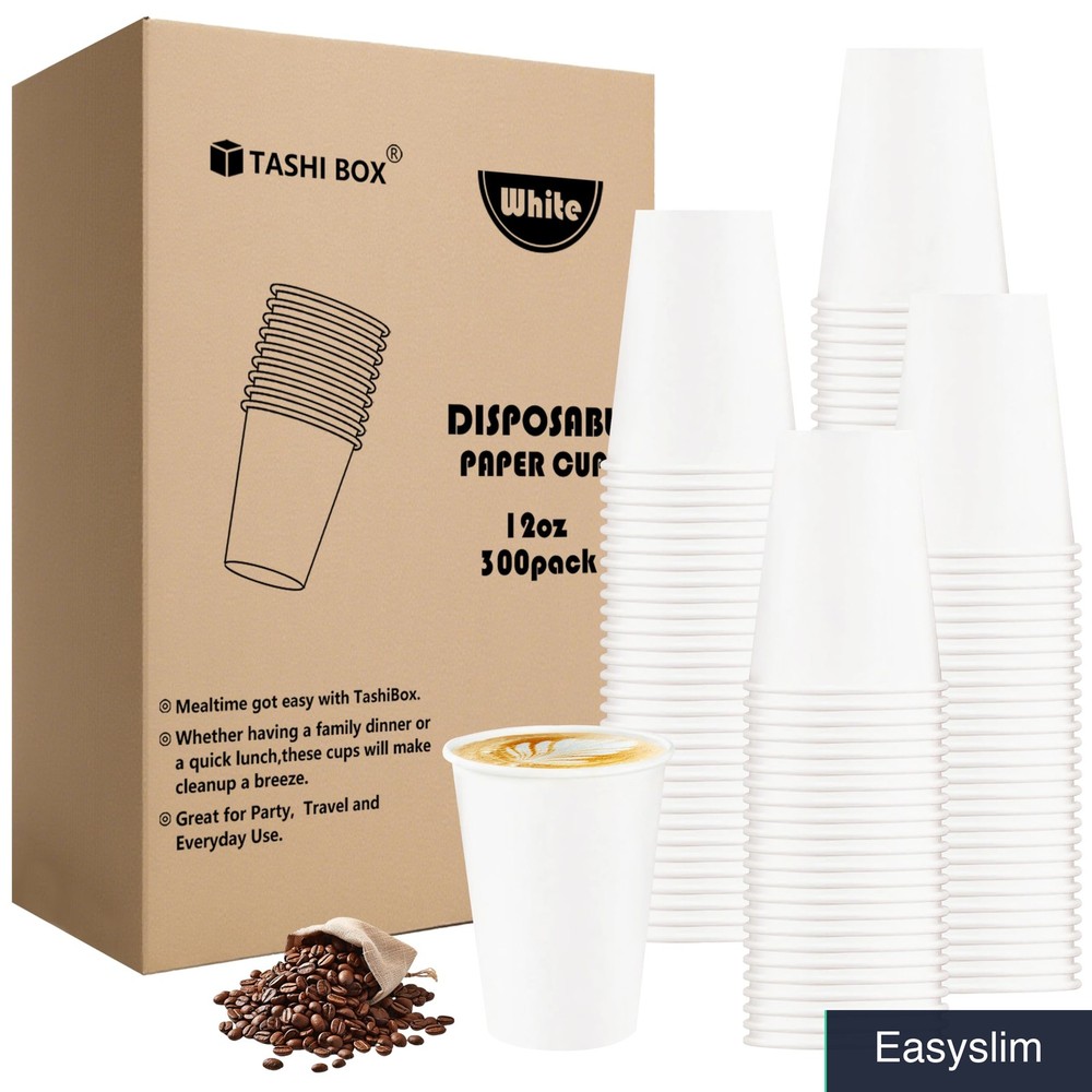 Disposable White Paper Coffee Cups 12 oz 300 Count Hot Beverages