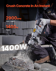 1400W Electric Jackhammer Heavy Duty, 2Pcs Chisels Bits Chipping with Case, 2900