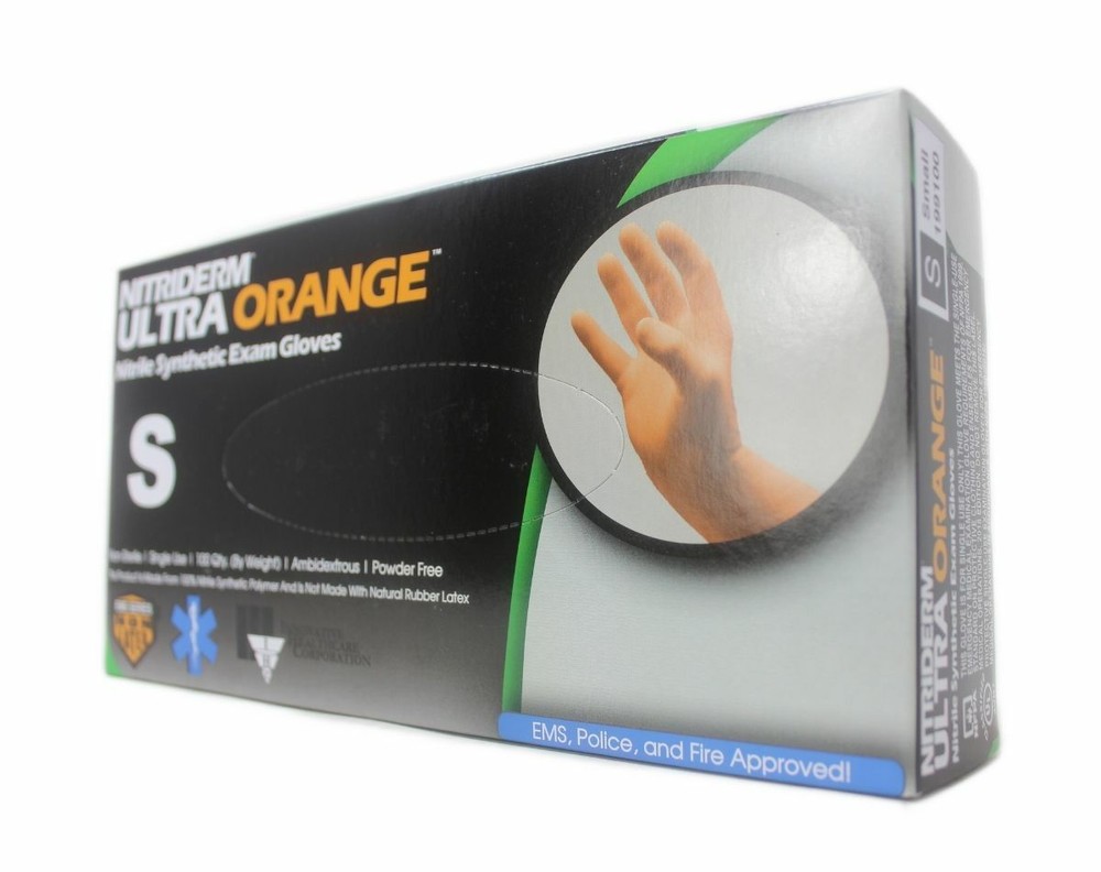NitriDerm® Ultra Orange™ Nitrile Exam Gloves Small – 100ct