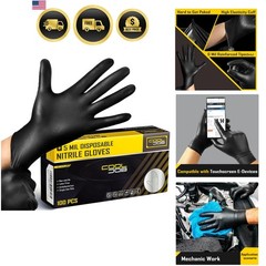 5 Mil Black Disposable Nitrile Gloves for Men, Heavy-Duty for Household Clean…