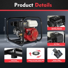 2″ Inch 6.5HP Gas Water Semi Trash Pump Gas-Power Water Irrigation Transfer Pump
