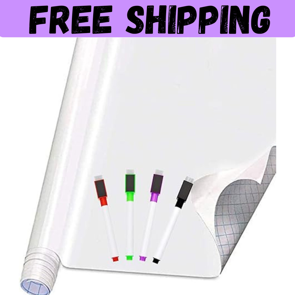 Self Adhesive White Board Paper – Dry Erase Wall Stickers Roll 17.7″ X 78.7″ (6.