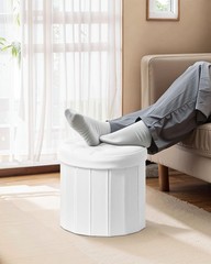 Bsketa® Folding Storage Ottoman Round 14″ x 14″D x 14″W x 13″H, White 1 Pack