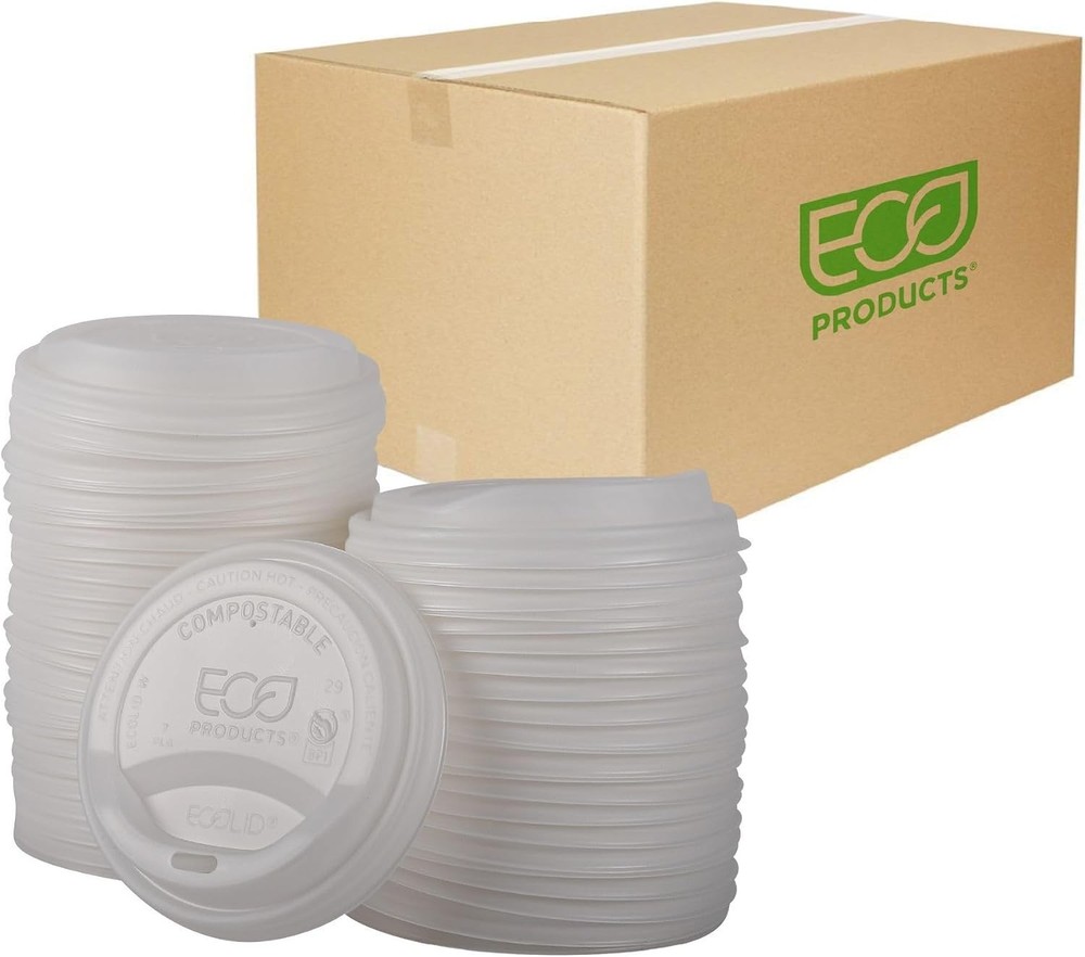 Eco-Products Compostable Coffee Cup Lids Case of 800 White EcoLid Fits 10-20oz