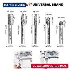 HAUTMEC 5Pcs Tungsten Carbide Rotary Burr Bit YG6, 1/4″ Shank Double Cut Die Gri