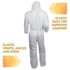 (5-Pack) KleenGuard™ A20 49002 Coveralls, White – Medium – Hooded Elastic, NEW