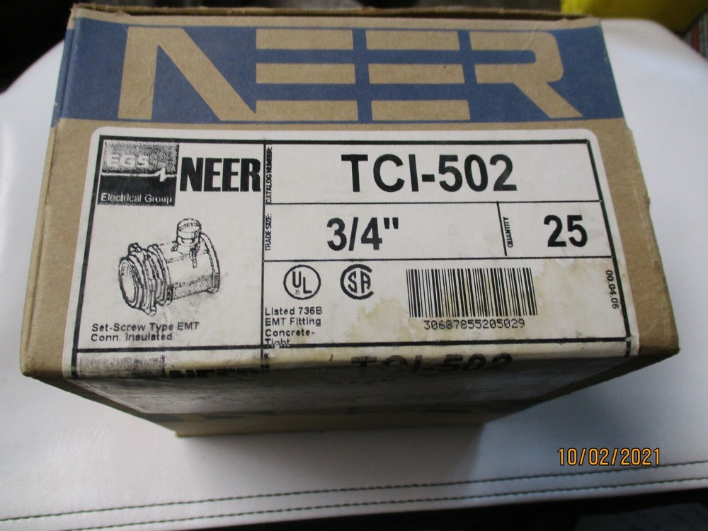 25 NIB Neer brand model TCI-502 3/4″ set screw EMT connector insulated throat