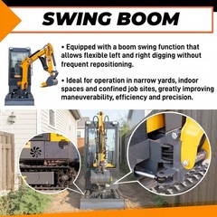 1.4Ton Mini Excavator With Enclosed Cab B&S Engine Swing Boom 4 Attachments Kit