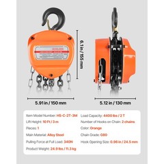 Uimoso Manual Chain Hoist 2 Tons/4400 lbs 10 ft Lift w/Durable G80 Chain