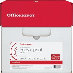 Office Depot Copy Print Paper 20 lb 8.5 x 11 Case of 5 Reams 2500 Sheets