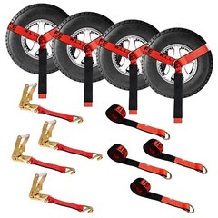 USA 4 Pack 2″ x 10′ Side Mount Wheel Net Tie Down Kit w/Wire J Hook Auto Hauler