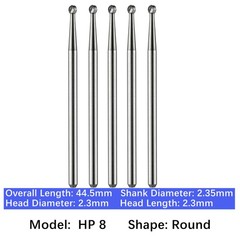 Vakker Dental HP 8 Carbide Burs Round For Straight Handpiece 2.35mm Shank 5pc/pk