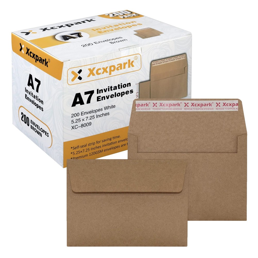 Xxcxpark 200 Qty Printable A7 200 Envelopes (5.25″ x 7.25″), Brown