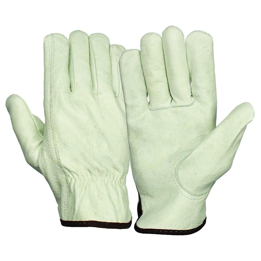 12 Pair Pack, Cowhide Grain Leather Drivers, work safety gloves (PPE), Size L